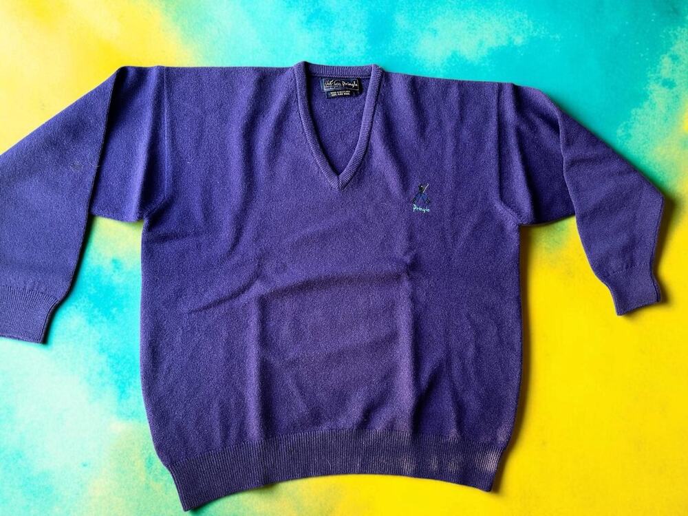 Vintage 1990s Pringle Nick Faldo 100% Wool V-Neck Golf Sweater Made in Scotland